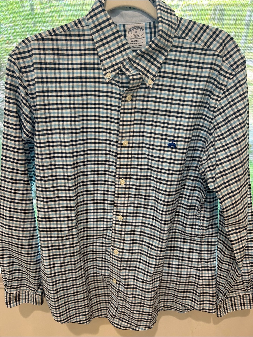 Brooks Brothers Blue, White and Black Plaid Button-Down Shirt